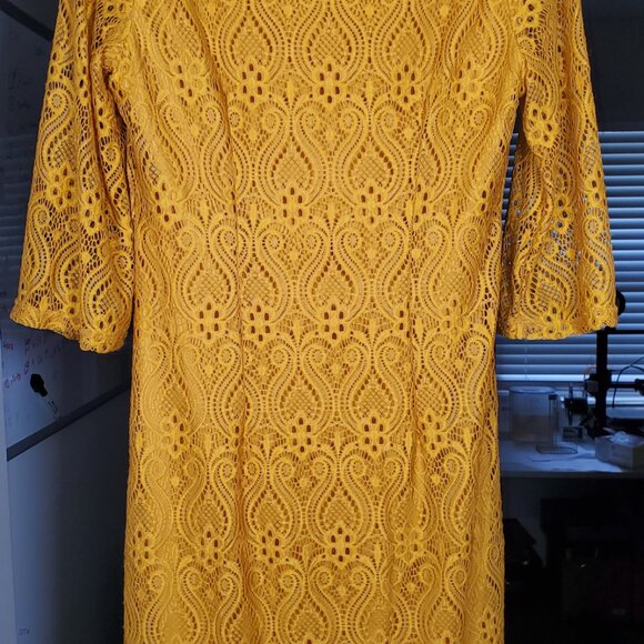 WOMENS YELLOW TACERA LACE DRESS MEDIUM - Picture 3 of 4